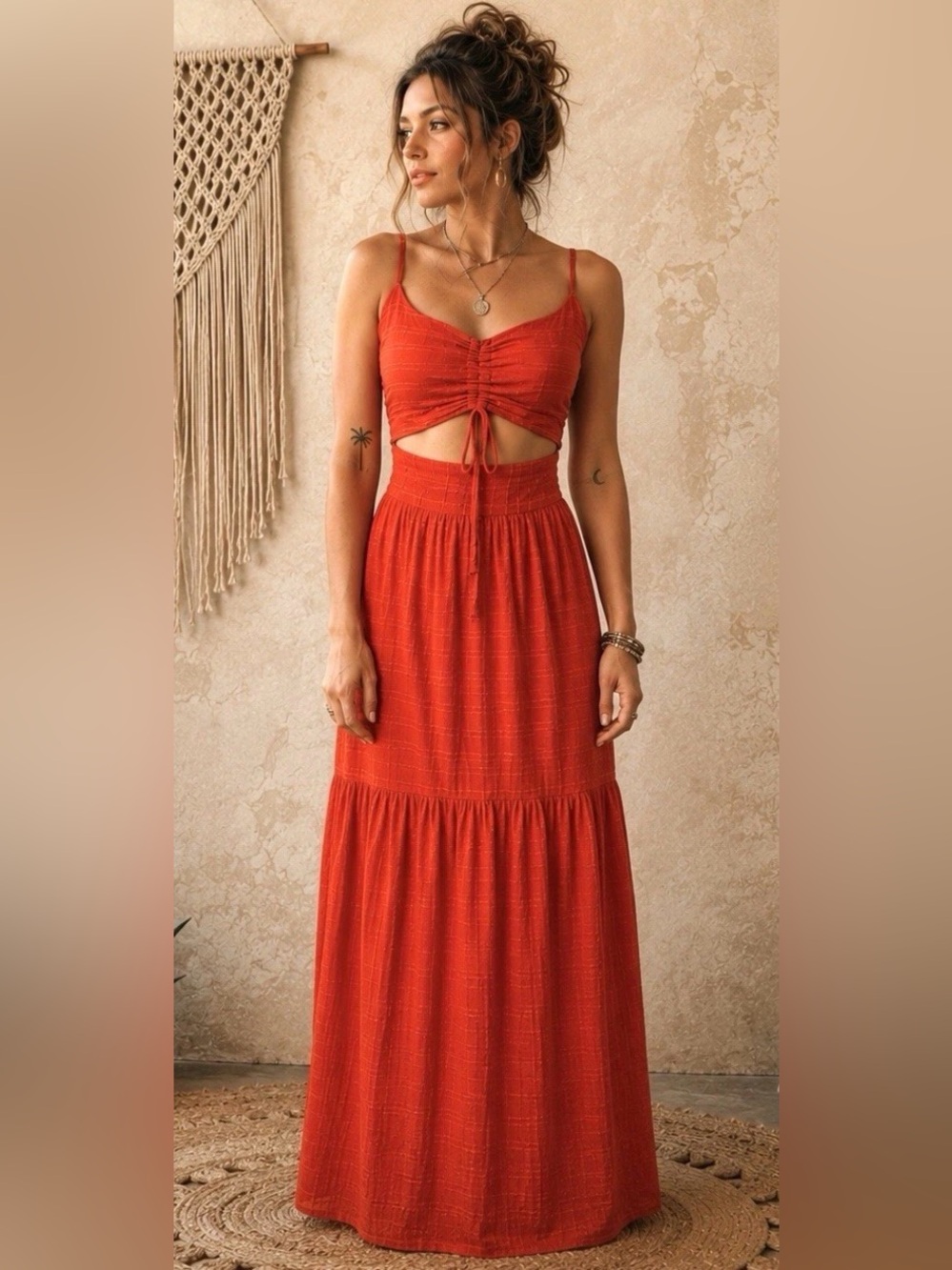 L*Space Zuri Cutout Maxi Dress - Poppy Red-Orange - Size Medium